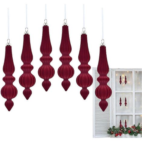 Ornements de Noël en velours, pendentifs de sapin de Noël en forme de cône, couleur bordeaux vintage, décorations de fêtes d'hiver (1/5)
