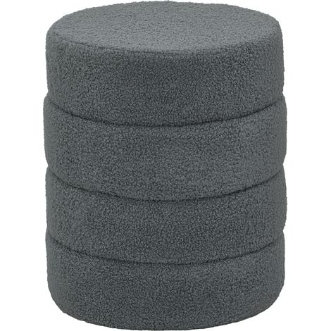 Tabouret rond en polaire douce, jusqu'à 120 kg, Ø 40 x H 45 cm, gris foncé