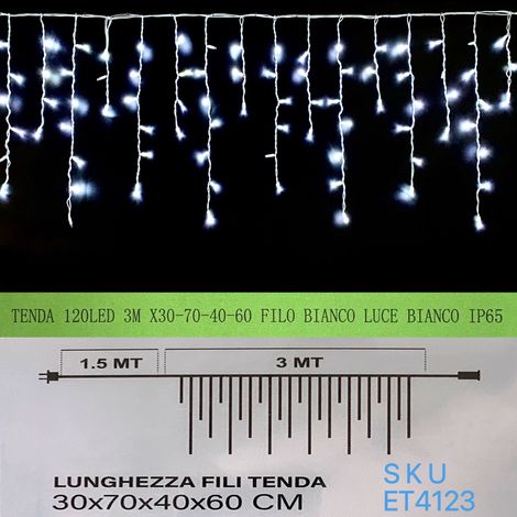 TENDA NATALE ESTERNO NATALIZIA 120 led 3m x 30-70-40-60 CM filo bianco luce BIANCA FREDDA ip65 /ET4123 (1/2)