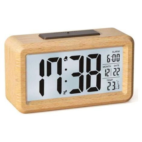 Digital Alarm Clock, Battery Operated Wooden Alarm Clock with Large LCD Display, Backlight, Date, Temperature, Auto Light Sensor, Snooze Function (3 AAA Batteries Not Included) XXW (1/4)