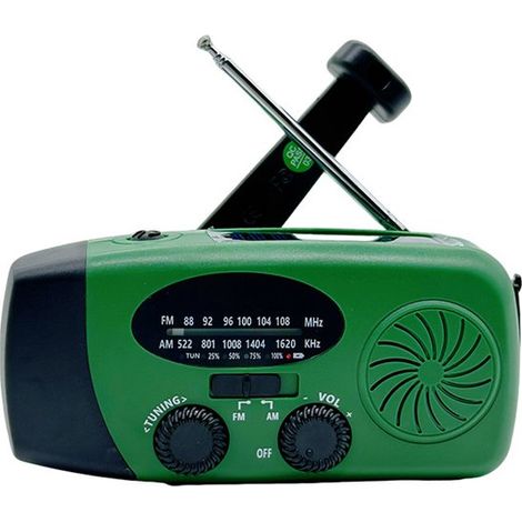 Radio solar con manivela, banda de frecuencia NOAA AM/FM, linterna LED y alarma SOS para supervivencia al aire libre y acampada (1/5)