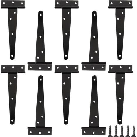 10 charnières en T de six pouces, charnières en T robustes, charnières de porte en T, avec 70 vis, adaptées aux portes, fenêtres, clôtures, abris de jardin, etc.