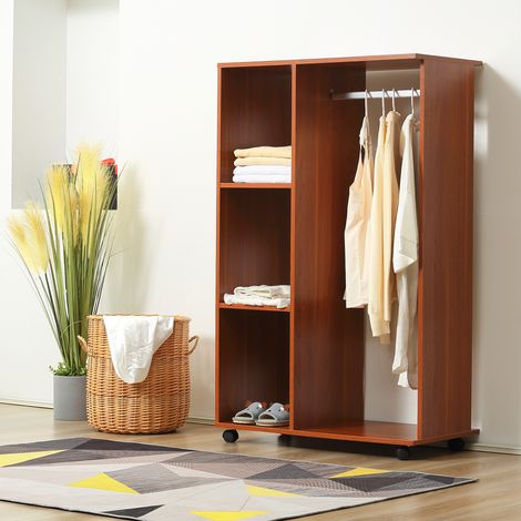 Armoire, meuble de rangement mobile, panneaux de particules, finition noyer (1/5)