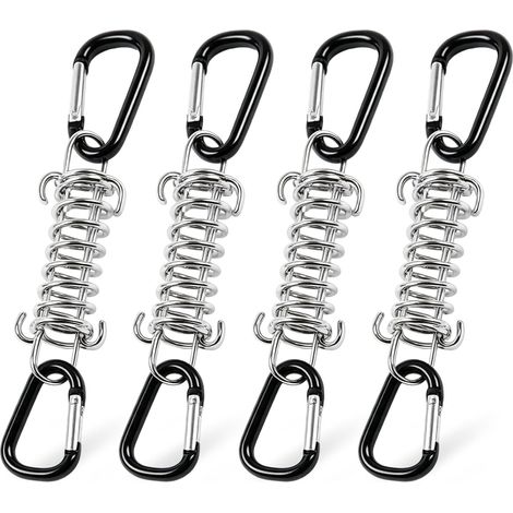Lot de 12 Pièces : 4 Ressorts Tendeurs Toile Ombrage + 8 Mousquetons en D, Fixation Universelle pour Bâche, Tente, Auvent et Voile d'Ombrage (1/5)