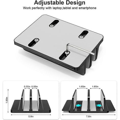Support vertical pour ordinateur portable, support de bureau réglable à double fente en alliage d'aluminium, convient aux ordinateurs portables, tablettes ou livres jusqu'à 17,3 pouces, gris. (1/5)