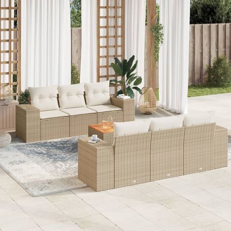 vidaXL Set Divani da Giardino 7 pz con Cuscini Beige in Polyrattan (1/3)