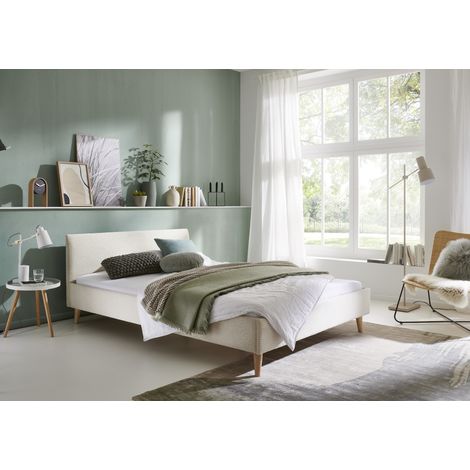 Meise Möbel Kinderbett Wicki 140x200 cm Bettgestell Kopfteil glatt Cordstoff Beige Holzfuß eichefarbig (1/5)