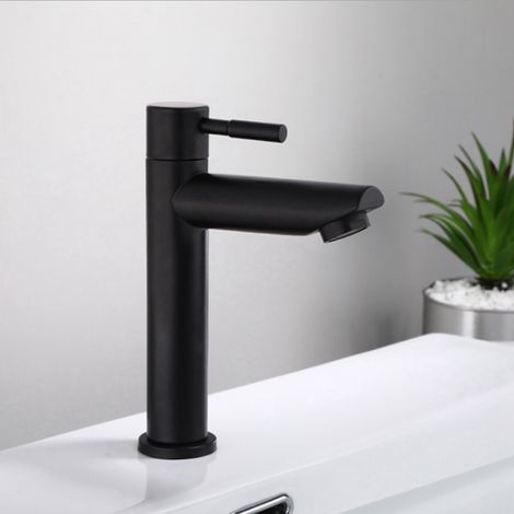 Schwarzer Waschtischhahn aus Edelstahl – Einzelhahn für Kaltwasser – G1/2" Außengewinde – Elegant & modern für jedes Badezimmer