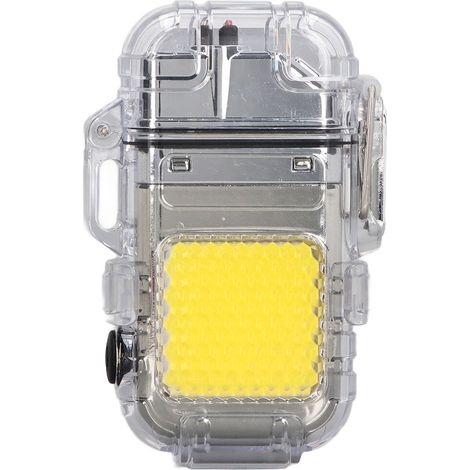 Briquet à arc électrique IP56 étanche, résistant au vent, éclairage LED, portable et multifonctionnel, double arc électrique, argenté.
