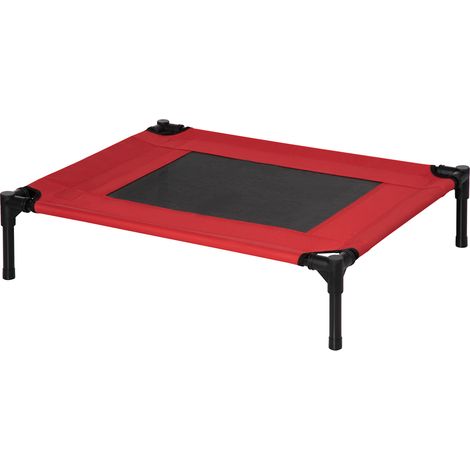 Lit surélevé chien chat animaux compagnie tissu oxford micro-perforé 76 x 61 x 18 cm rouge noir