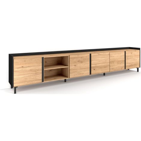 Skraut Home - TV-Schrank, Lowboard, für Wohnzimmer und Esszimmer, 309x35x61cm, Für TV-Geräte bis zu 80", Industriedesign, Moderner Stil, Eiche Schwarz (1/5)