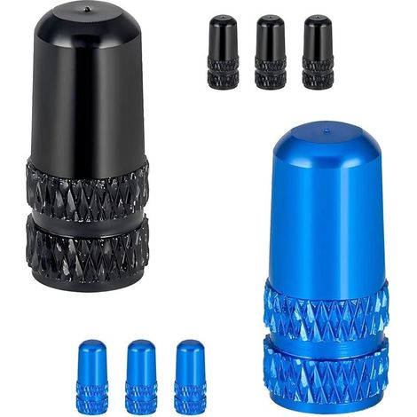 Lot de 8 Bouchons de Valve Vélo, Bouchons de Valve Presta en Aluminium, Anti-Poussière de Vélo pour VTT, Vélo de Route, Noir et Bleu (1/5)