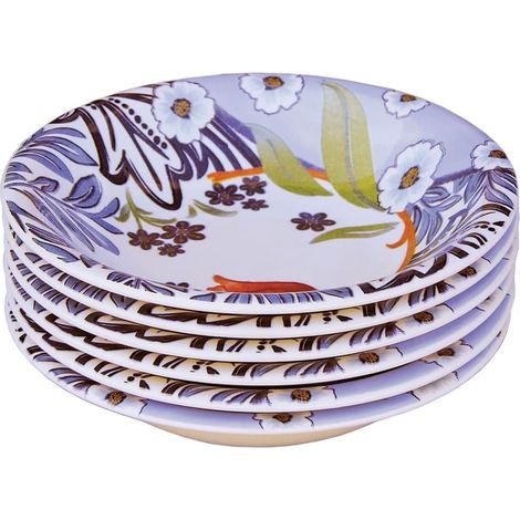 Collection de table de assiettes plates, fonds, fruits, saladier et service en céramique, fabriquée en Italie, décoration tulipe, lavables au lave-vaisselle (assiette creuse - 6 pièces) (1/5)