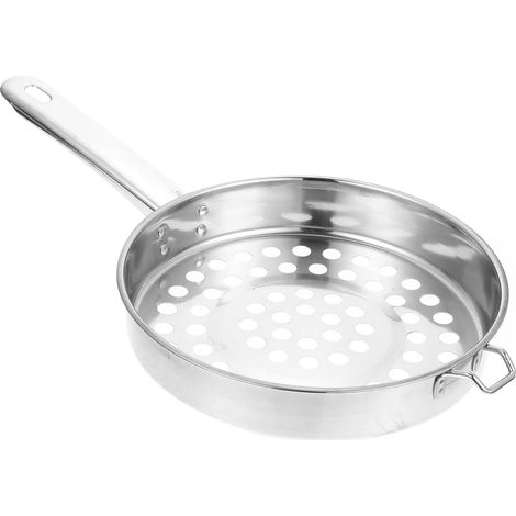 (Silbernes) Edelstahl-Sieb mit großen Löchern, multifunktionalem, flachem Boden für Küche und Kochen, robustem Filter zum Abtropfen von Lebensmitteln (1/5)