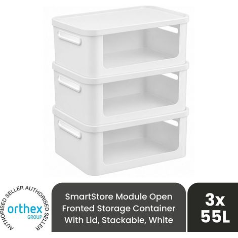 SmartStore Module 55L Open Front Storage Container With Lid, 3 Pack, White Boxes (1/5)