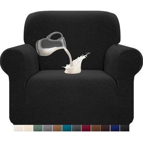 Sofabezug Stretch Wasserdicht Jacquard Anti Rutsch 1 Sitzer Schwarz (1/5)