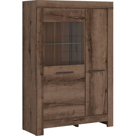 Vitrine Bibliothèque à 2 portes avec éclairage LED, coloris Chêne marron foncé - Longueur 100,5 x Profondeur 39,5 x Hauteur 148,5 cm (1/5)