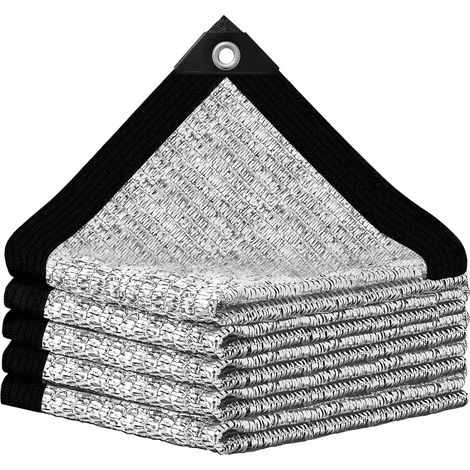 Filet d'ombrage argenté, filet d'ombrage de jardin, système de refroidissement respirant à 75% avec protection oculaire facile à suspendre, toile d'ombrage en aluminium pour serre, pelouse, poulailler (1/5)