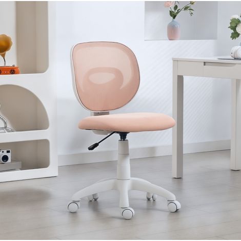 MEUBLIV Chaise de bureau ergonomique rose, dossier en C, hauteur réglable, sans accoudoirs (1/5)