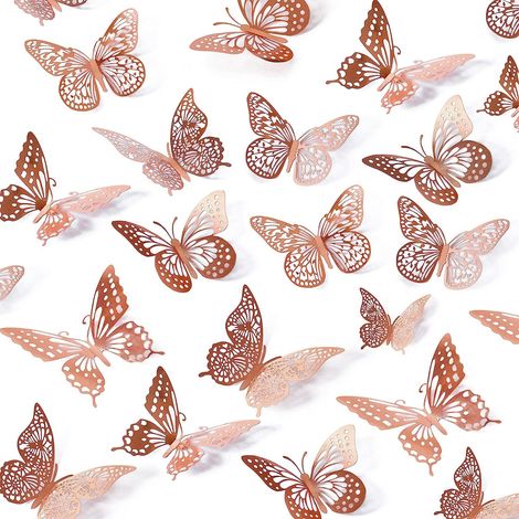 12 Autocollants muraux papillon, métallique, 3D, 3 tailles, amovible, décoration chambre enfant, mariage, fête (1/5)