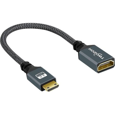 Adaptateur Mini HDMI vers HDMI, mini HDMI mâle vers HDMI femelle, 8 pouces (20 cm), haute vitesse 4K 60 Hz, compatible avec les appareils mini HDMI. (1/4)