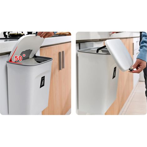 Mülleimer mit Deckel 9L Küche Abfalleimer Klein Hängend Abfallsammler Wandmontage Plastik Komposteimer Geruchsdicht Abfallbehälter Tür zum Aufhängen für Wohnmobil Küchenschrank (Weiß) (1/5)