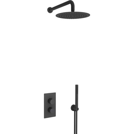 FugaFlow Eccelente Acces Ensemble de douche de tête encastré - thermostatique - bras mural - douche de tête 30cm - douchette à main sur barre - (1/5)