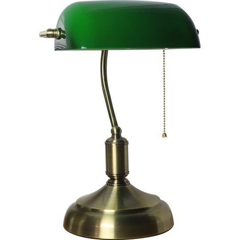 Lampe de Table LED Vintage en Verre Vert avec Interrupteur à Chaîne - Lampe de Bureau de Style Rétro pour l'intérieur - Douille avec diffuseur en verre vert inclinable à 90° - Pour Ampoule E27 (1/5)