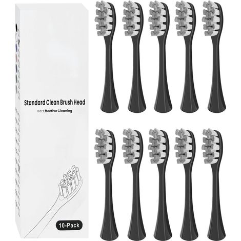10 têtes de brosse compatibles avec la brosse à dents électrique, brosses de rechange avec des poils, adaptées à Flow, X Pro, X Pro Elite, X Pro Digital, etc. (Noir) (1/5)