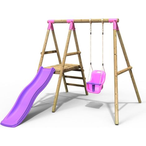Wooden Swing Set with Slide - Cassini Pink