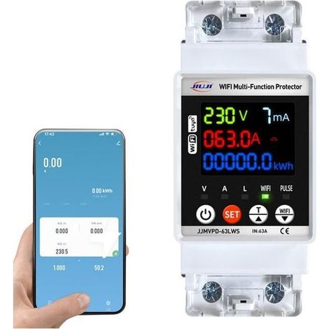 Disjoncteur intelligent monophasé à réenclenchement automatique avec WiFi, affichage numérique et compteur d'énergie en kilowattheures (1/5)