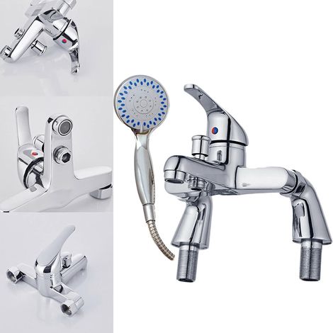 NEW Bathroom Bath Shower Filler Mixer Tap Single Lever Chrome Solid Brass with Shower Handset and Hose Attachment (1/5)