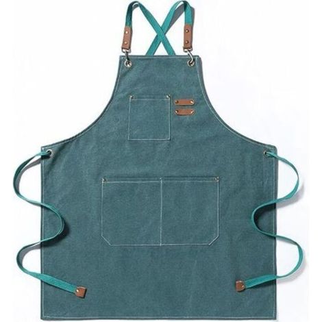 Tablier de cuisine/jardinage en toile de coton avec grandes poches pour hommes et femmes, bavoir de cuisine, ajustable, tablier de jardinage résistant – Vert (1/5)