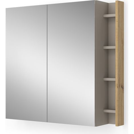 Armario con espejo para baño Edelin, Cachemira, 80 x 75 cm con estantes, Vicco (1/5)