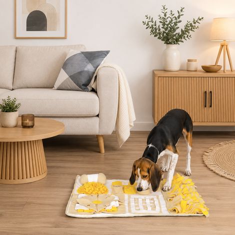 belviona Schnüffelmatte für Hunde, Intelligenzspielzeug zur Futtersuche, fördert Geruchssinn & Konzentration, 70x60 cm, gelb/braun (1/5)