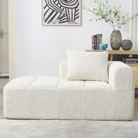 Chaise-longue confortable 158x90x60 cm en chenille - Sans montage avec poches latrales - Beige (1/4)