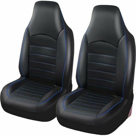 Coprisedili anteriori universali per auto in similpelle per 2 posti, nero blu, interni per tuning auto