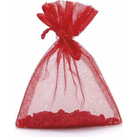 Sacchetto in organza rosso fragola con coulisse di chiusura in raso ideale per confezionare gioielli, set da 100 pezzi, cm8x11H (al tirante7,5)