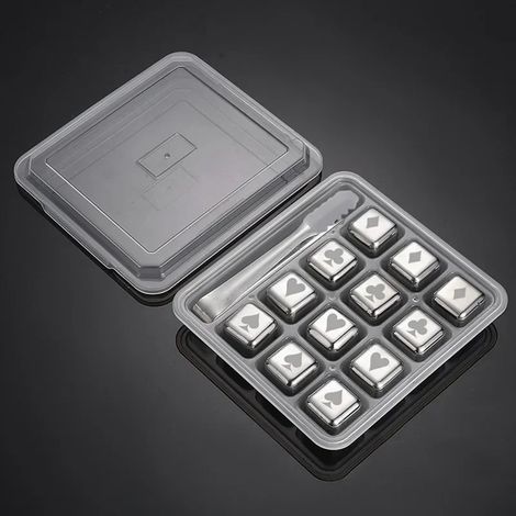 (Poker 12 pièces argent) Pierres à whisky réutilisables, glaçons en acier inoxydable, refroidisseur à vin à congélation rapide, granules métalliques de qualité alimentaire, accessoires de bar pour ref (1/5)