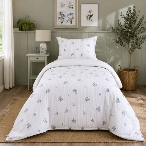 Housse de couette réversible 140 x 200 cm Double gaze de coton imprimée SUZANNE Chantilly (1/5)