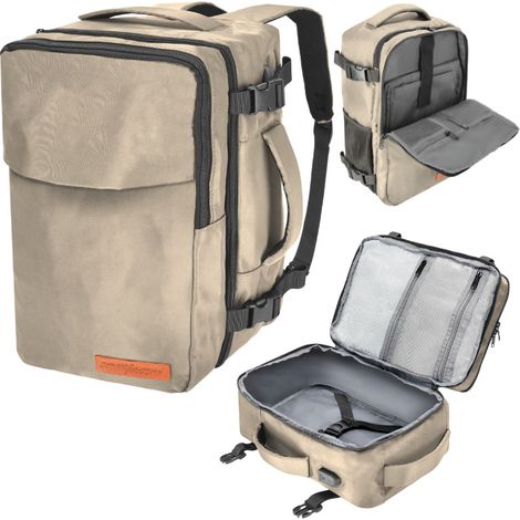 Zaino da viaggio 40x20x25 cm per aereo, bagaglio a mano leggero - beige