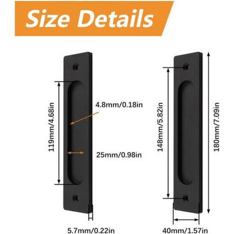 Lot de 4 poignées de porte coulissante rectangulaires encastrées en alliage d'aluminium avec vis de montage pour porte coulissante Noir mat (1/5)