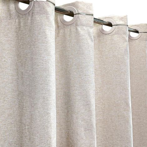 Rideau de Douche sans Crochet en Lin Lourd comme 240cm, crème Rideau de Bain Rond Tissu Textile imperméable hôtel de Luxe, Extra Long Largeur 240 x Hauteur 200cm (1/5)