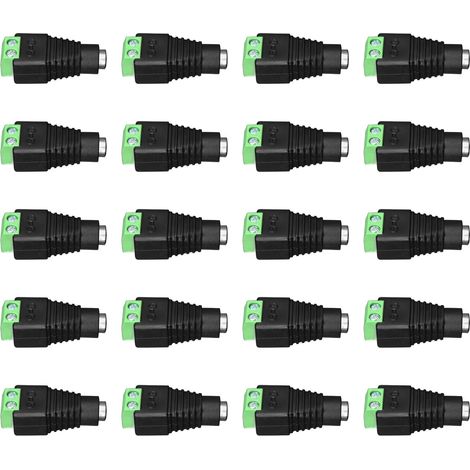 Lot de 20 connecteurs d'alimentation CC femelles, 12 V CC - Connecteur adaptateur jack 5,5 mm x 2,1 mm pour bande LED, câble de caméra de sécurité CCTV (1/5)