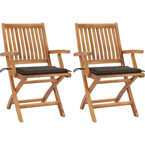 vidaXL Sillas plegables (2 unidades) con cojines color topo, de madera maciza de teca. (1/5)