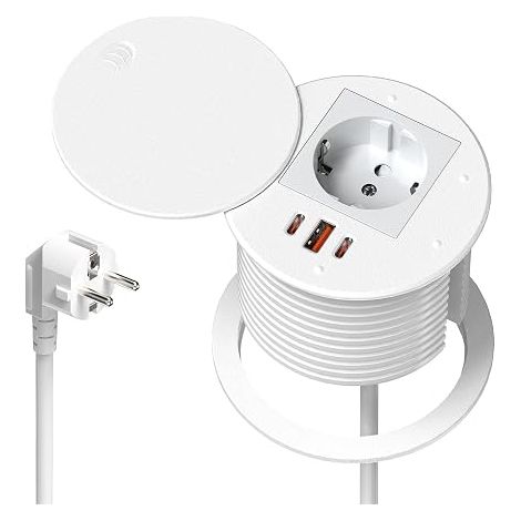 Prise encastrable Plan de Travail avec 2 USB-C 35W, Ø80 mm (1/5)