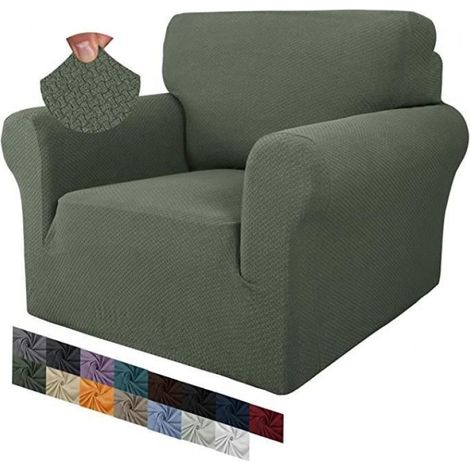 Housse de Canapé, Extensible, antidérapante, avec accoudoirs,1 place, Housse de Protection élastique pour canapé - Armée verte (1/4)