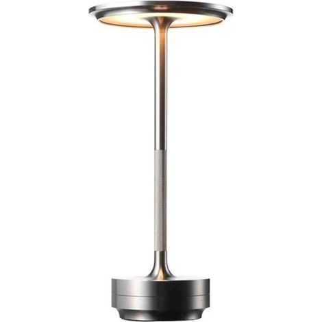 Lampe de table rechargeable sans fil, étanche, à intensité variable, commande tactile à 4 niveaux de luminosité, couleur argent. (1/3)