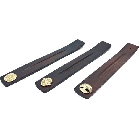 Set de 3 portaincienso planos de madera con medallón 26 cm (1/5)