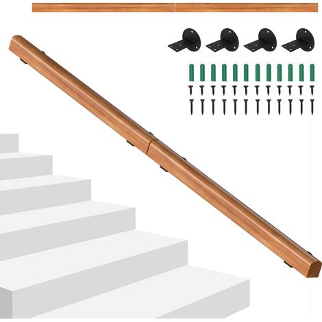 Randaco Corrimano da parete 180 cm in pino massello, da assemblare in un unico corrimano, design naturale (1/5)